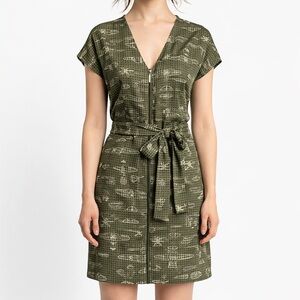 🇨🇦 COP.COPINE ERMATY Airplane Blueprint Graphic Print Zip Dress Green Size M